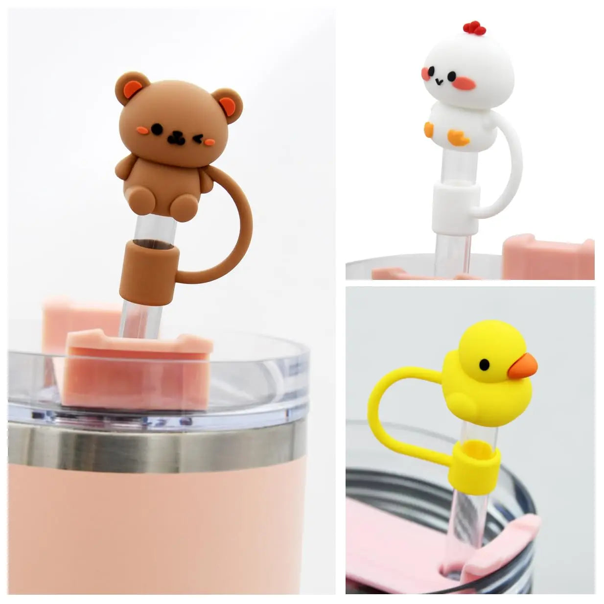 Silicone 5Pcs Animal Shape Reusable10mm Straw Topper For Stanley Cup Accessories Dust-Proof Straw Cover Tips Lids