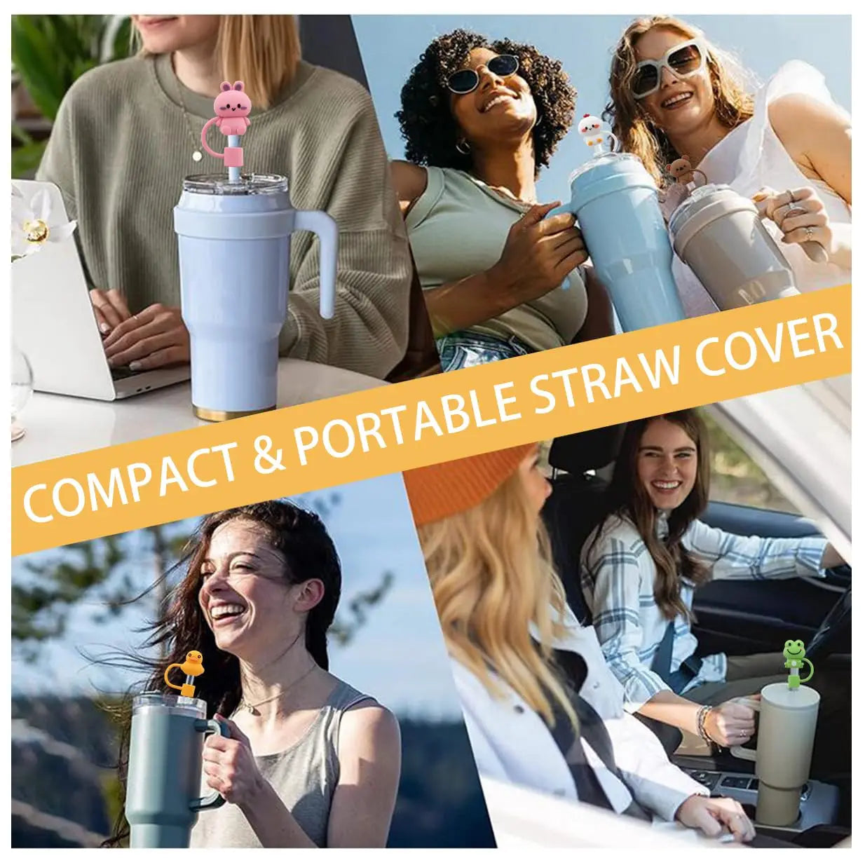 Silicone 5Pcs Animal Shape Reusable10mm Straw Topper For Stanley Cup Accessories Dust-Proof Straw Cover Tips Lids