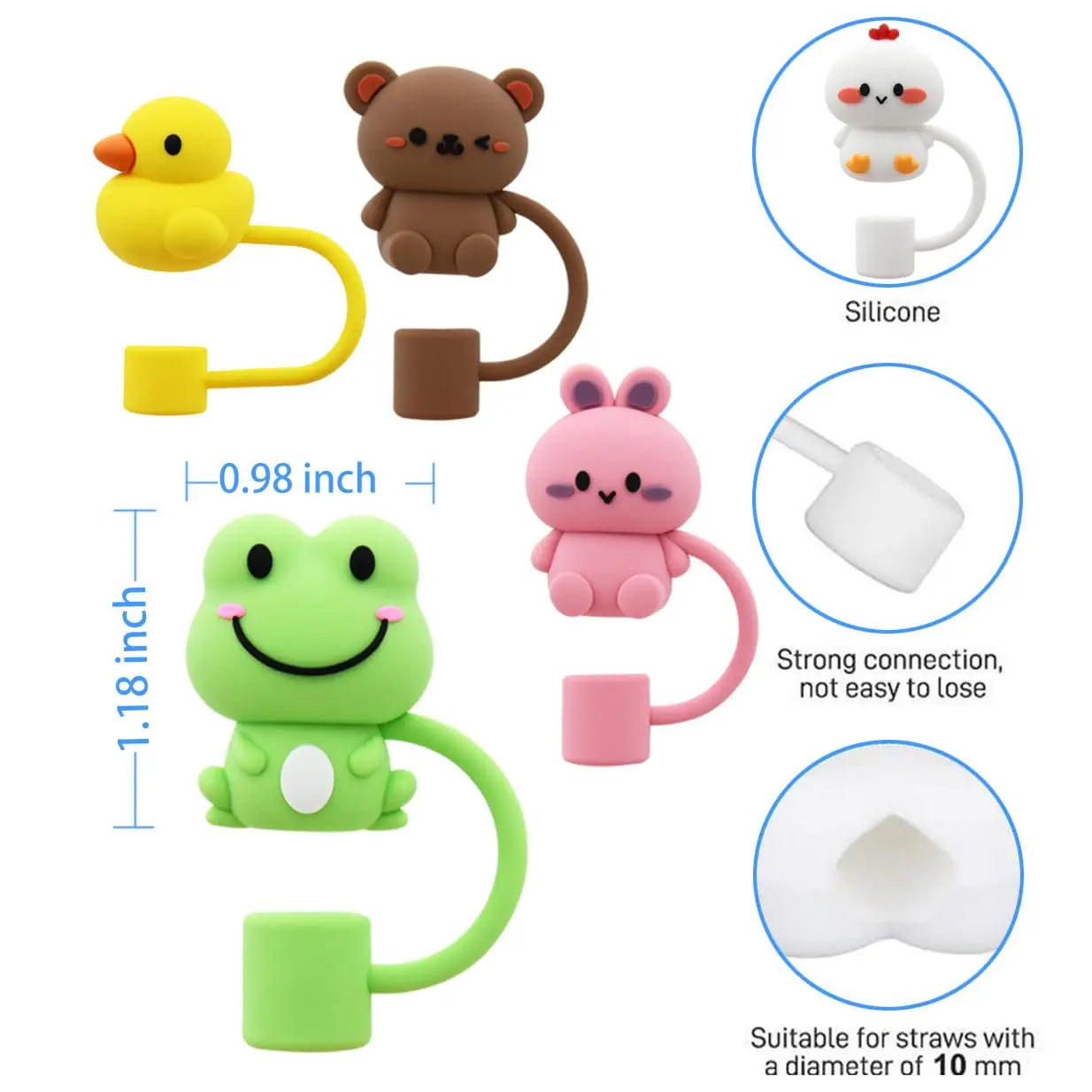 Silicone 5Pcs Animal Shape Reusable10mm Straw Topper For Stanley Cup Accessories Dust-Proof Straw Cover Tips Lids