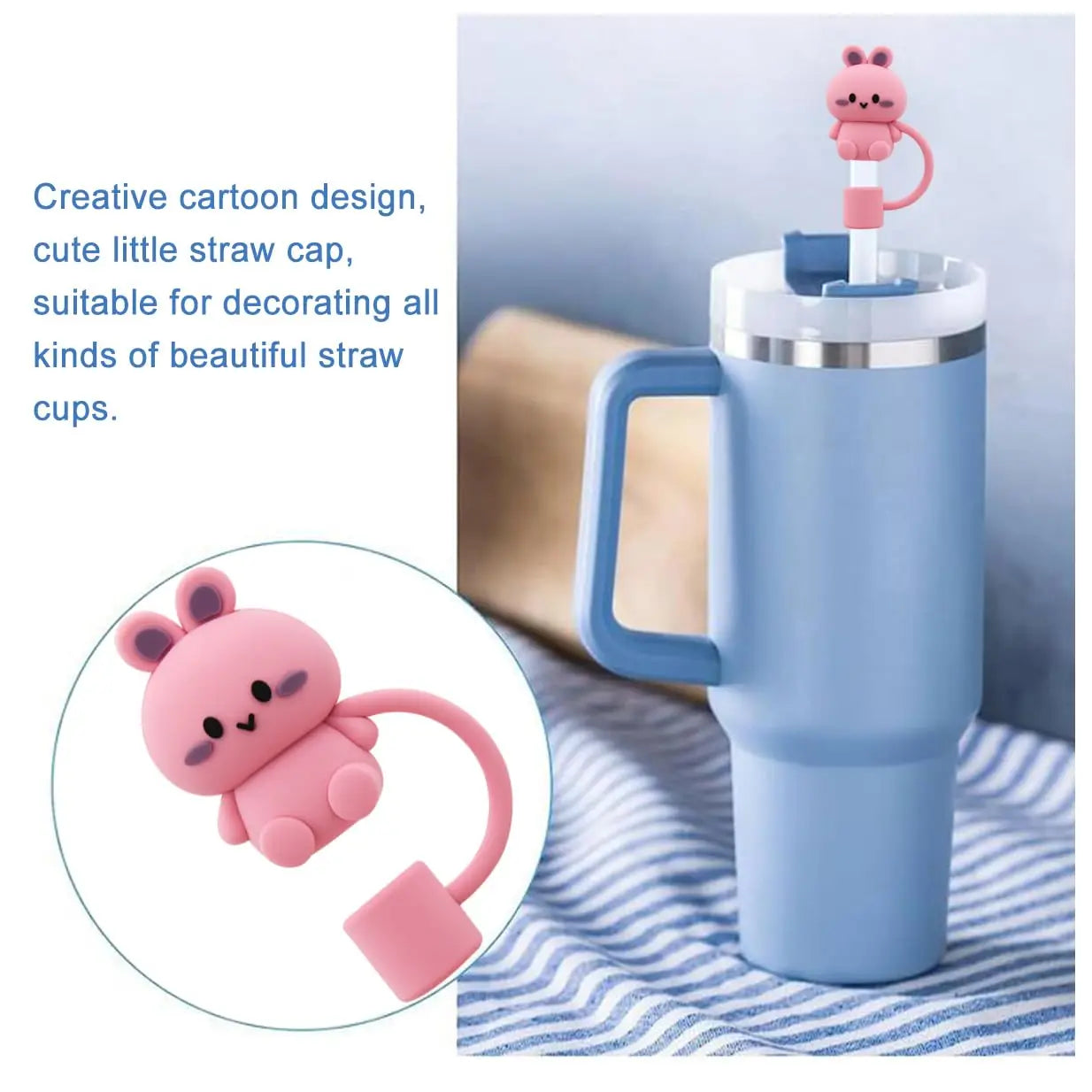 Silicone 5Pcs Animal Shape Reusable10mm Straw Topper For Stanley Cup Accessories Dust-Proof Straw Cover Tips Lids