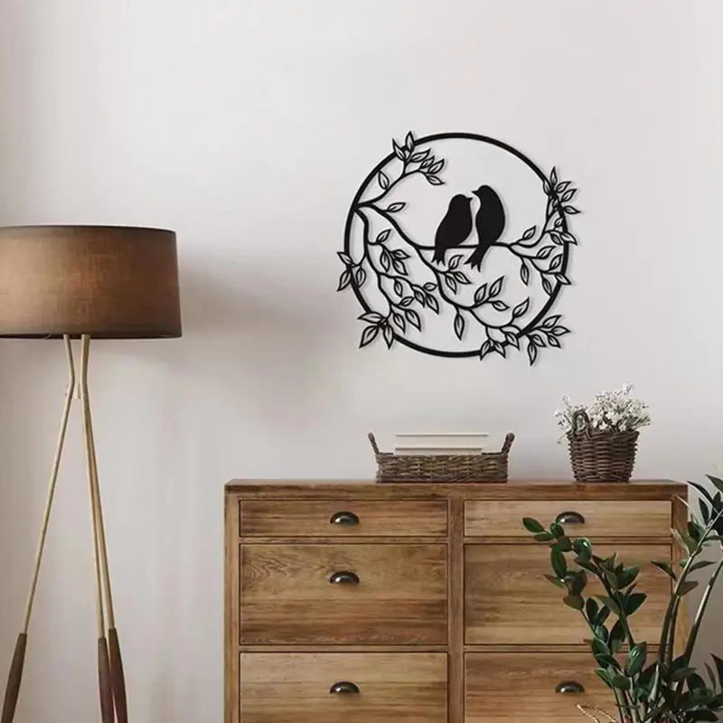 Tree of Life Bird Metal Wall Art Silhouette Cutout Signs Black Farmhouse Door Home Living Room Bedroom Decoration Plaque