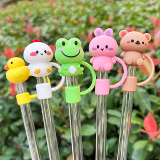 Silicone 5Pcs Animal Shape Reusable10mm Straw Topper For Stanley Cup Accessories Dust-Proof Straw Cover Tips Lids